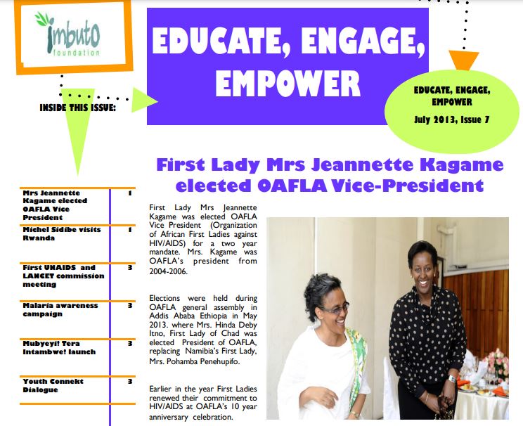 July 2013 Newsletter - First Lady Mrs Jeannette Kagame elected OAFLA Vice-President