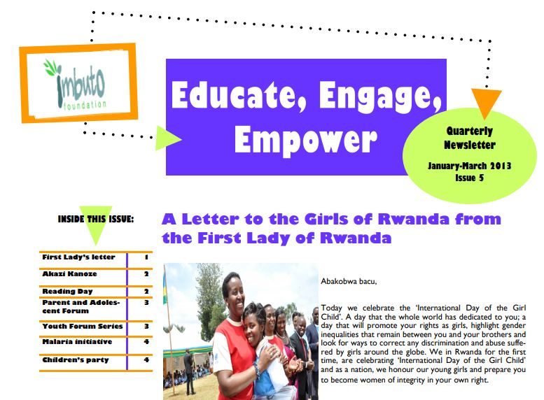 January 2013 Newsletter - A Letter to the Girls of Rwanda from the First Lady of Rwanda